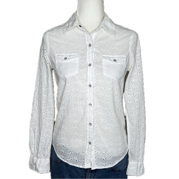 Arizona Jean Co Blouse Eyelet Cotton Long Sleeve Button Up Western White XS - Picture 3 of 14